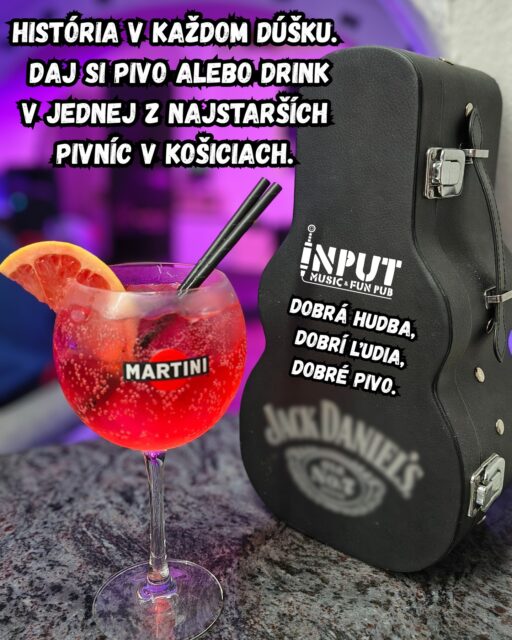 🔥 ,,História v každom dúšku.''

Daj si pivo alebo drink
v jednej z najstarších
pivníc v Košiciach 🎉

🍹
Príď si aj ty vychutnať svoj obľúbený drink do hudobnej pivnice INPUT, ktorej pôvod siaha až do 15. storočia 🤯